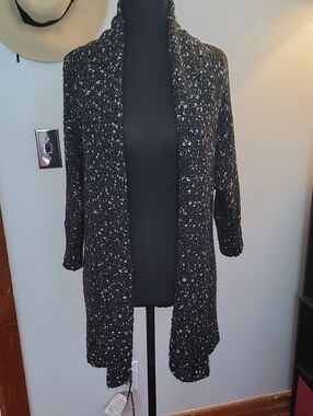Loft OutletBlack & White Marled Open-Front Cardigan Sweater size xxsp